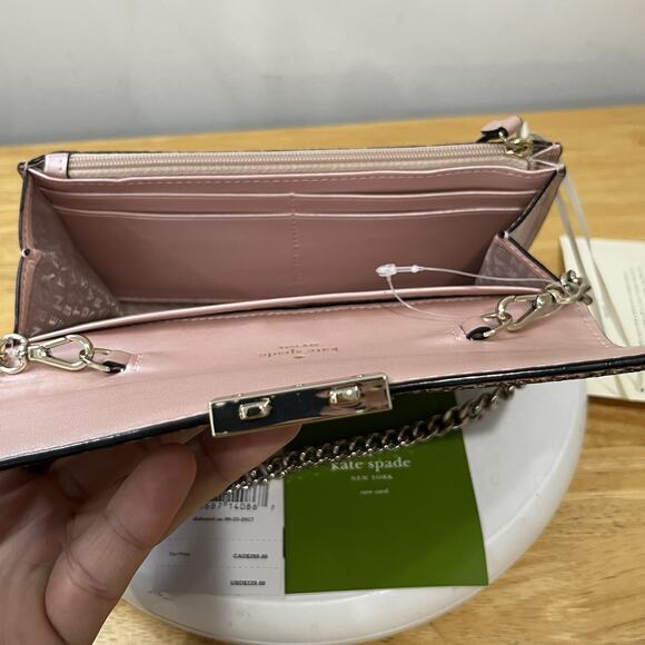Nwt Kate Spade Rose Gold Pink Glitter Sunset Lane Milou Wallet Clutch Chain Bag - Picture 9 of 14